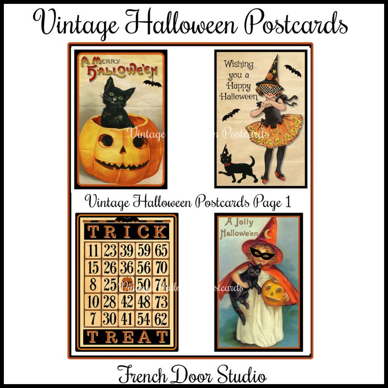 Digitala bilder av Halloween-vykort med vintagemotiv Klicka på "Läs mer om den här artikeln" för en fullständig beskrivning. bild 2