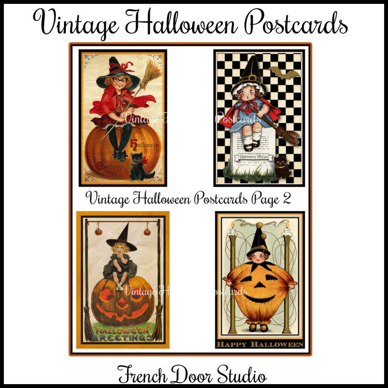 Digitala bilder av Halloween-vykort med vintagemotiv Klicka på "Läs mer om den här artikeln" för en fullständig beskrivning. bild 3