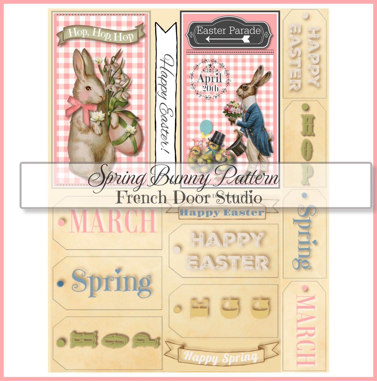 Spring Bunny Pattern and Tags Digital Images Click on "learn More About ...