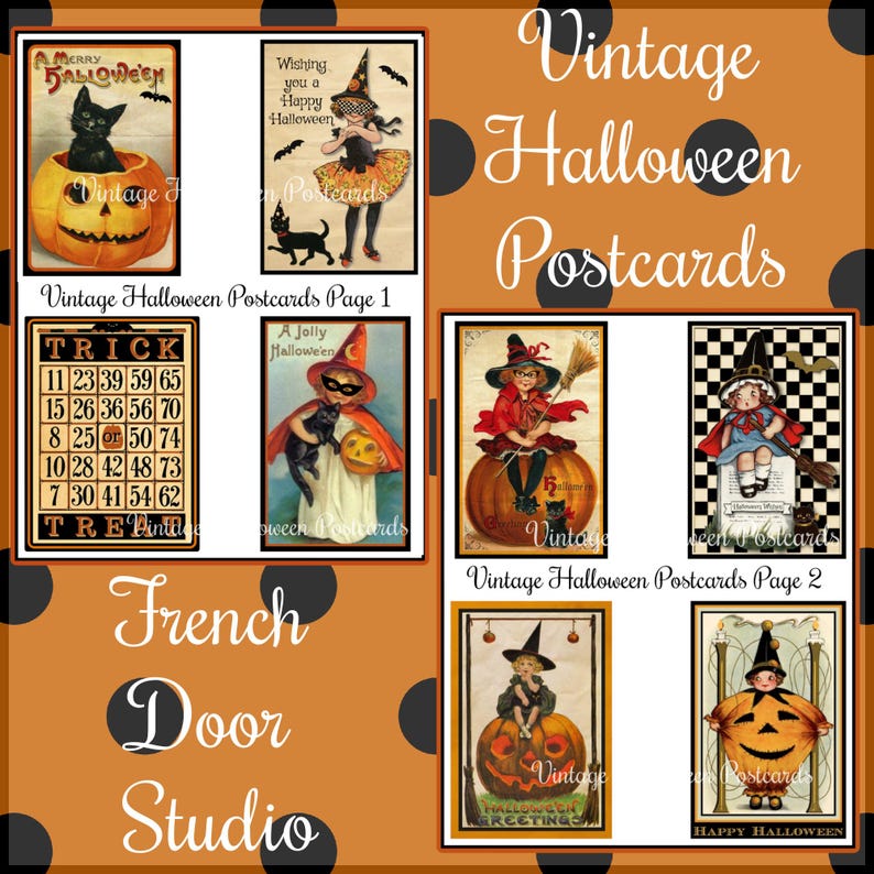 Digitala bilder av Halloween-vykort med vintagemotiv Klicka på "Läs mer om den här artikeln" för en fullständig beskrivning. bild 1