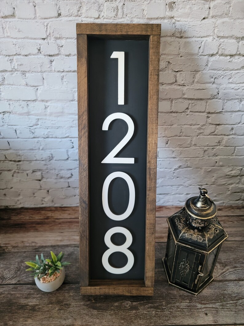 Vertical Address House Number Wood Sign, Wood Address Number Sign