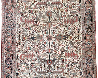 DECORATIVE Blooming Jungle Antique Tribal Rug | Eggshell Linen Ground with Dozens of Colors | 8 x 11