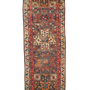 HAPPY & COLORFUL Star Kazak Antique Runner | Every Color with Perfect Patina | 3.6 x 11