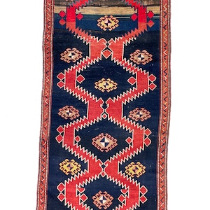 POWERFUL Antique Run | Geometric Moody and Rich Antique Karabagh from the Caucasus Mountains | 4.1 x 8.3