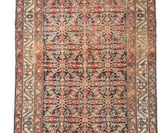 MAGNIFICENT Distressed Antique Fish Design with Aubergine & Denim Blue | 4 x 6.4