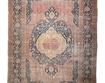 Large Aubusson Rug 11x17, Wool Handmade Vintage Carpet, Ivory