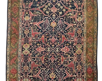 Ultra Rare COMPLEX ANTIQUE RUG | Palatial Oversized Mystical Masterful Art | Deep Indigo, 5 Greens, Sunflower, & more | 11 x 17