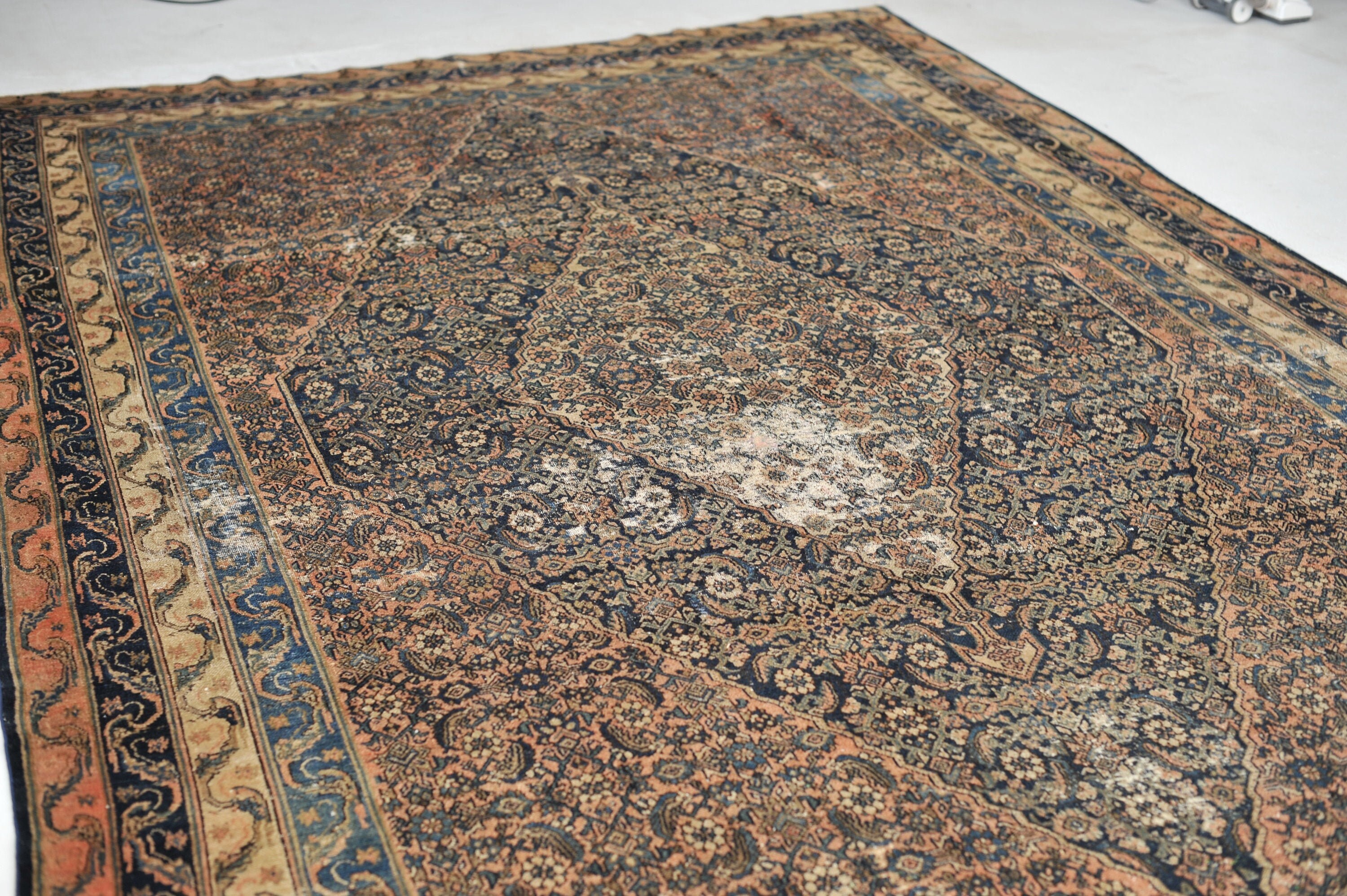 Old Timey Rug OLD WORLD Antique Rug | Ancient Pattern With Navy, Coral, Salmon, Blush ...