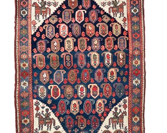 COLLECTOR&#39;S PIECE - Antique Rug | 4-Horsemen Protecting the Seeds of Life Antique Rug | 4.4 x 6.10