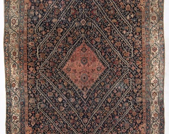 ULTRA HIGH-END Exotic Palatial Oversized Antique Rug | Palace Size Tribal Nomadic Butterfly Masterpiece Navy, Salmon, Beige ~ 11 x 18