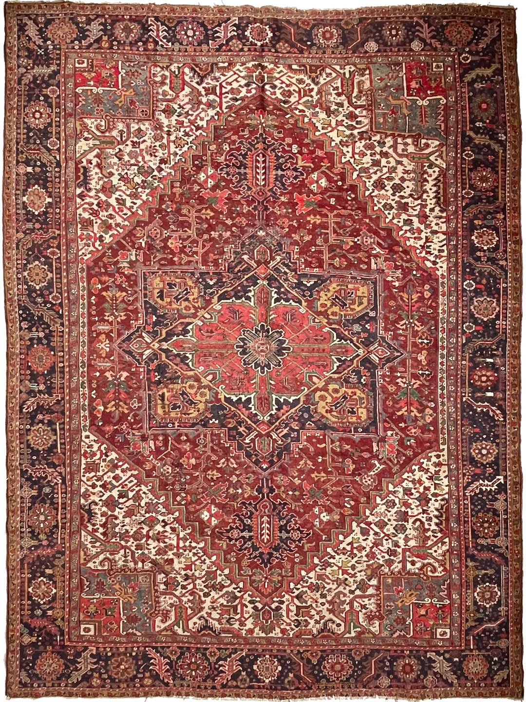 UNIQUE Vintage Tribal Geometric Rug | Slate-teal, Greens, Saffron ...