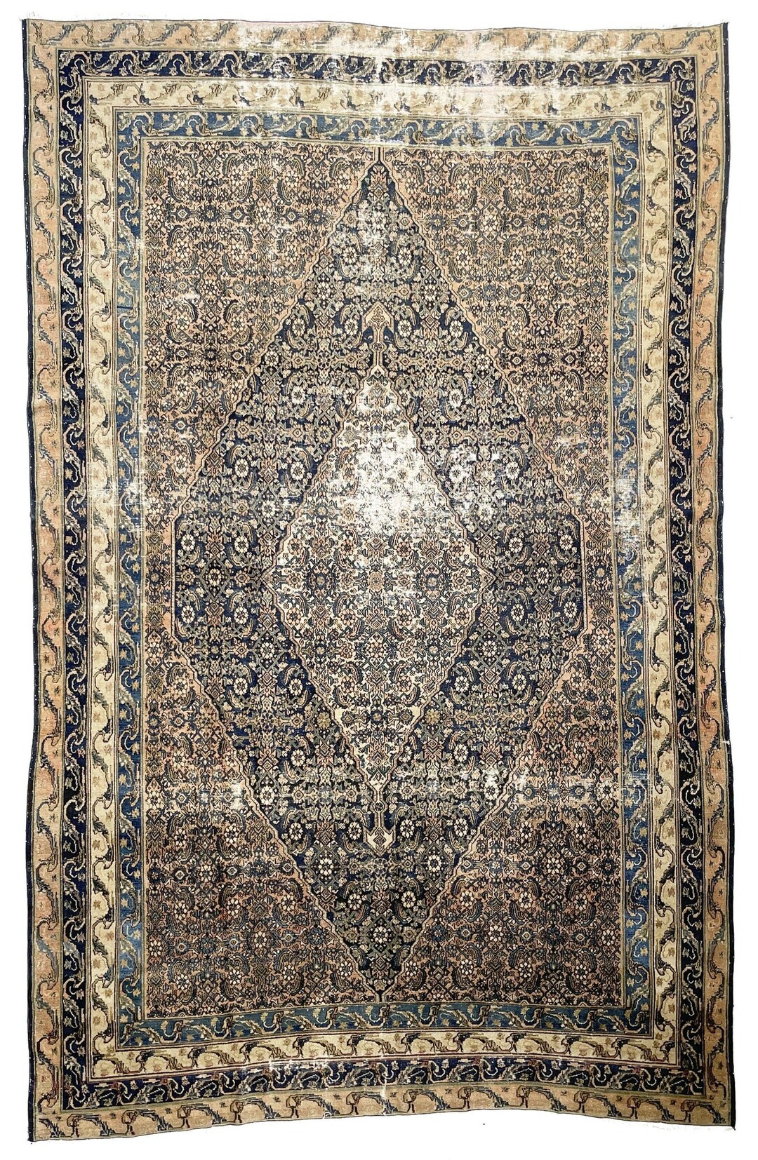 OLD WORLD Antique Rug | Ancient Pattern With Navy, Coral, Salmon, Blush ...