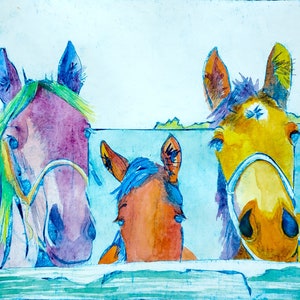 Kentucky Horses Art Print made from an original Collograph Print, Equestrian Art, Horse Décor, Derby, Horse Farm, Pop Art, Bluegrass