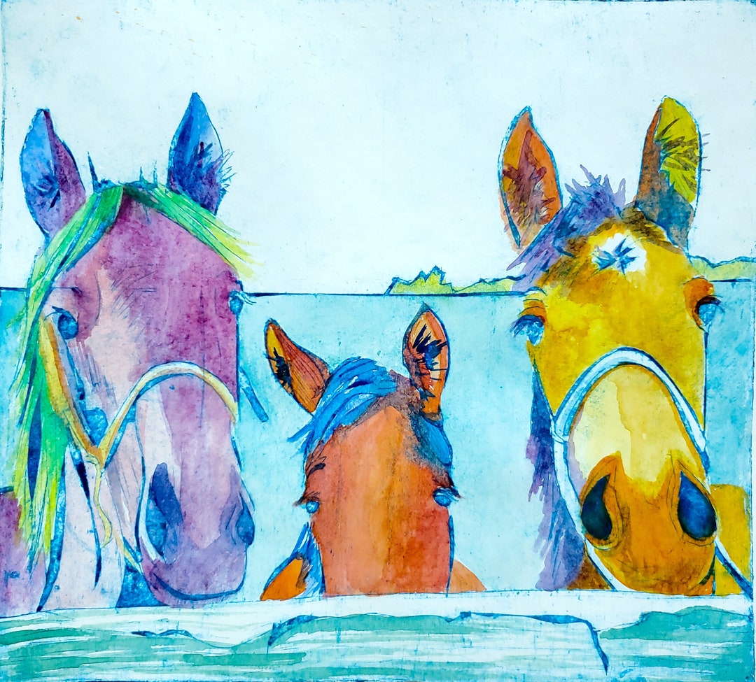 Kentucky Horses Art Print Made From an Original Collograph Print ...