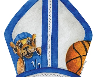 UK themed Pope Hat- 8x10in Art Print, University of Kentucky Basketball, Mark Pope, Wildcats, SEC, Gifts for Him, Kentucky Fan, Watercolor