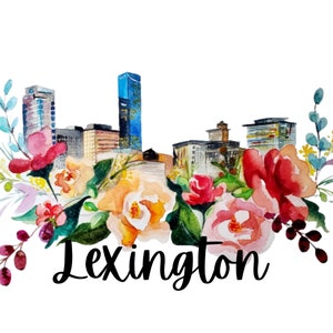 Lexington Print, Kentucky, Cityscape, Landscape, Skyline, Flowers, Floral, Lexington Art, Watercolor, Print of an Original, Painting Print image 1