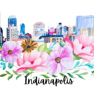 Indianapolis Print, Indiana, Cityscape, Skyline, Landscape, Floral, Flowers