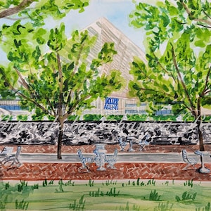 Trangle Park Art Print of Orgininal Watercolor, Downtown Lexington, New Rupp Arena, Lexington Kentucky Landscape, Kentucky Art, Cityscape