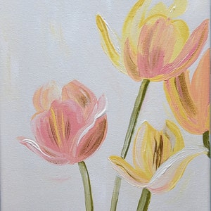 Abstract Tulips Acrylic Painting Print, Yellow Pink and Gold Flowers, Spring Décor, Nursery Art, Flower Print, Easter Décor, Office Art