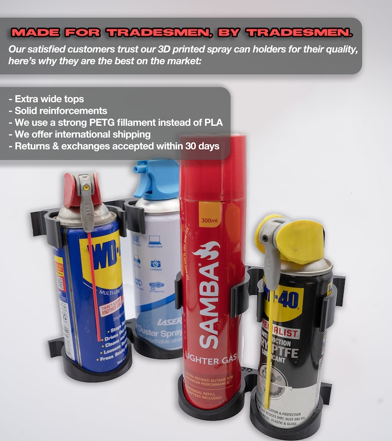 Spray Can Holders 3D Printed Handy Wallmounted Organiser for Vans