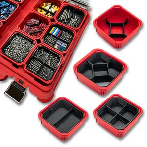 Avdelare/infästningsbrickor kompatibla med Milwaukee 10 x 10 cm lågprofilsbehållare | 3D-utskrivna