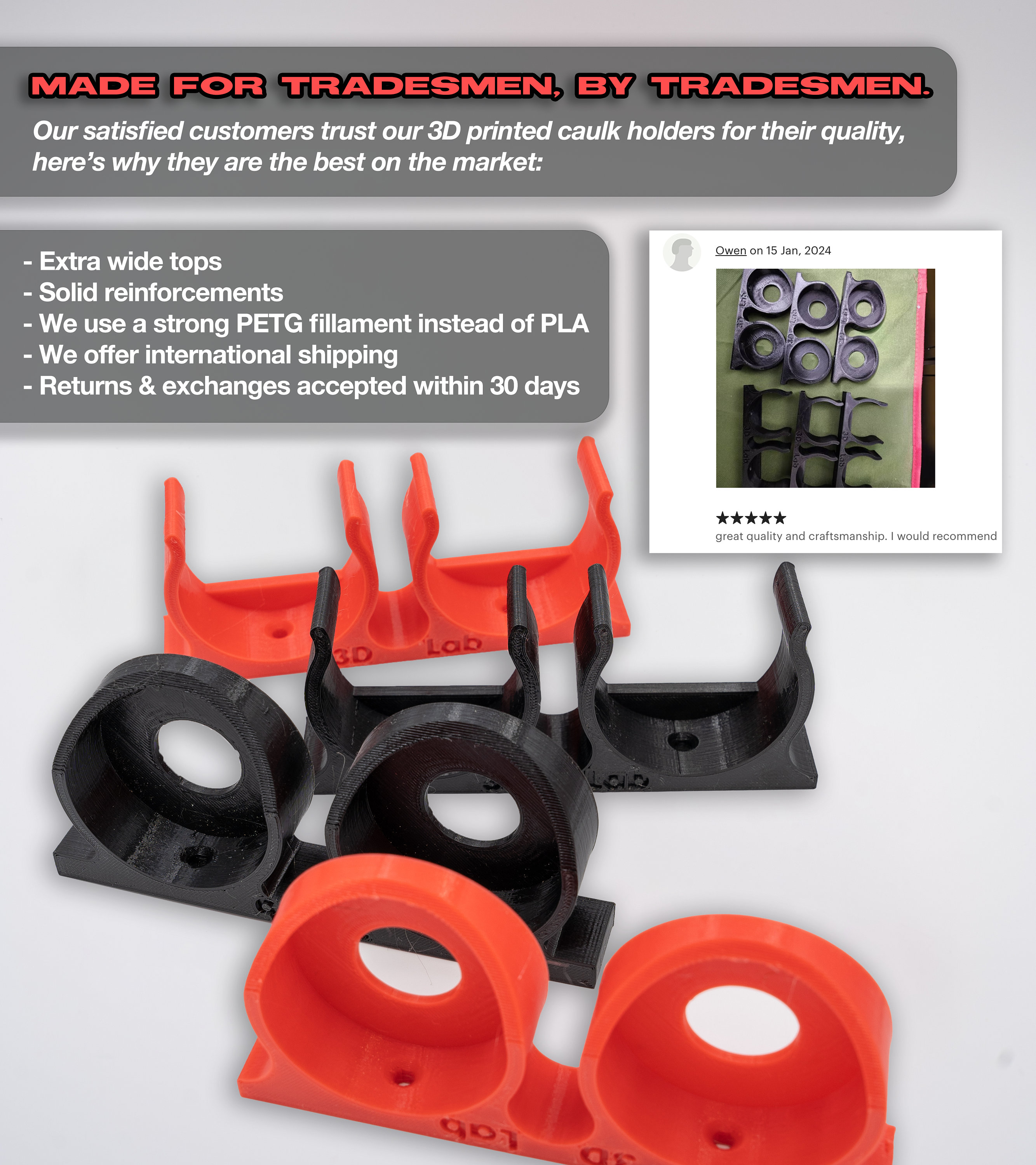 Caulk/silicone Tube and Gun Holders 3D Printed Handy Wallmounted