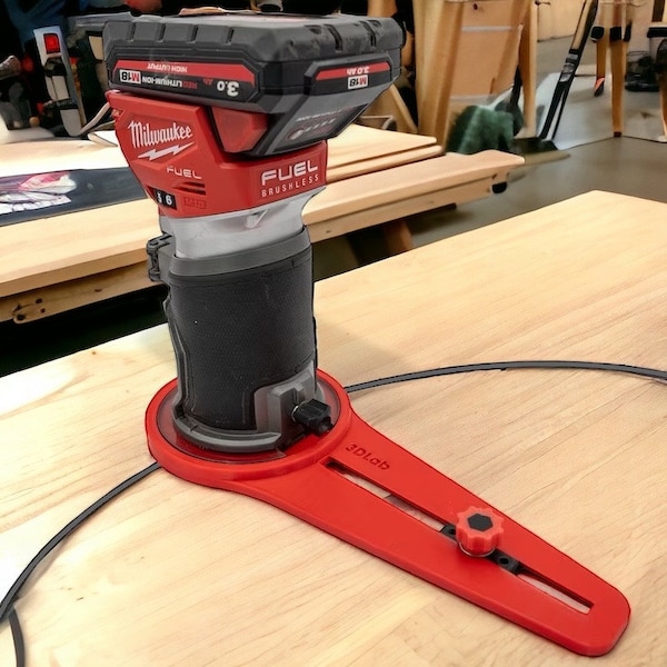 Adjustable Circle Cutting Jig compatible with Milwaukee M18 FUEL Compact Router - 3D Printed Circle Trimming Machine Accessory
