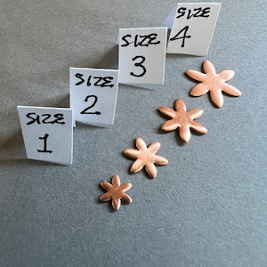May include: Four sizes of copper star-shaped charms, labeled "Size 1" through "Size 4" on white cards.