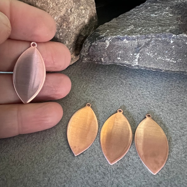 4, 12, or 20 Piece PACKS, Leaf or Petal Shape with Ear Wire Hole, Enameling Supply, Copper Hand Stamping Blank, Hand Cut, Jewelry Findings
