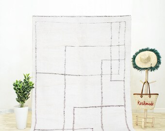 White Moroccan Shag Rug, Handmade Textured Wool Area Rug