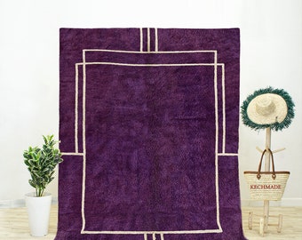 Handwoven Purple Beni Ourain Rug, Berber Wool Area Rug