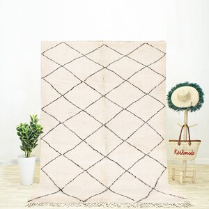 Off White Beni Ourain Rug, Moroccan Rug, Handmade Wool Rug, Shag Rug, Geometric Rug, Area Rug