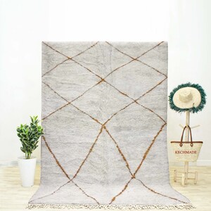 Handmade Beni Ourain Berber Rug: White Shag, Geometric Diamonds