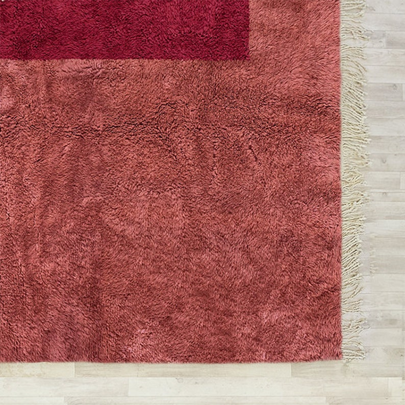 Handmade Moroccan Red Wool Rug, Abstract Berber Shag Rug (8x10) Bild 7