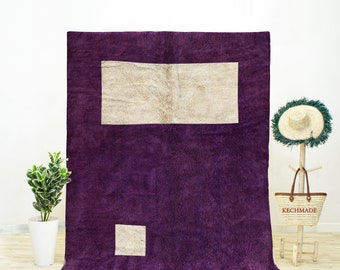 Purple Beni Ourain Rug, Handmade Moroccan Wool Berber Shag Carpet