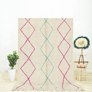 Beni Ourain Shag Rug: Handwoven Moroccan Wool Rug with Geometric Diamond Design