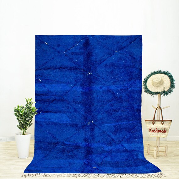 Large Blue Moroccan Rug | Handwoven Wool Beni Ourain Rug