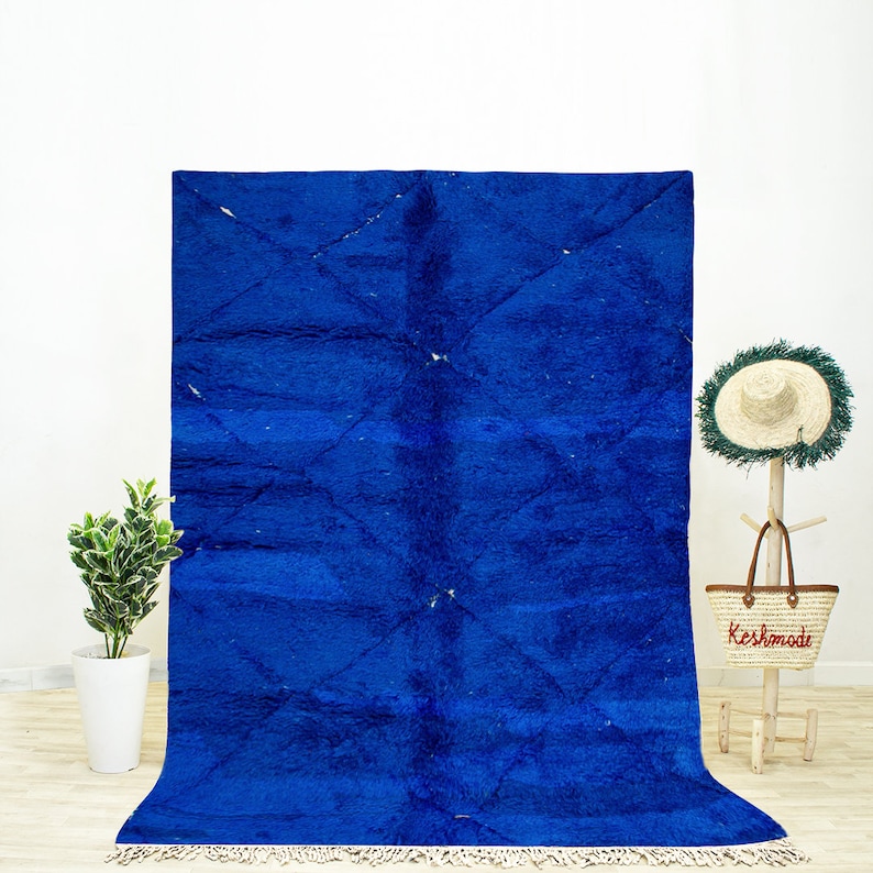 Large Blue Moroccan Rug | Handwoven Wool Beni Ourain Rug image 1