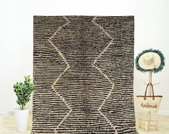 Handwoven Wool Beni Ourain Rug | Black and White Moroccan Diamond Rug