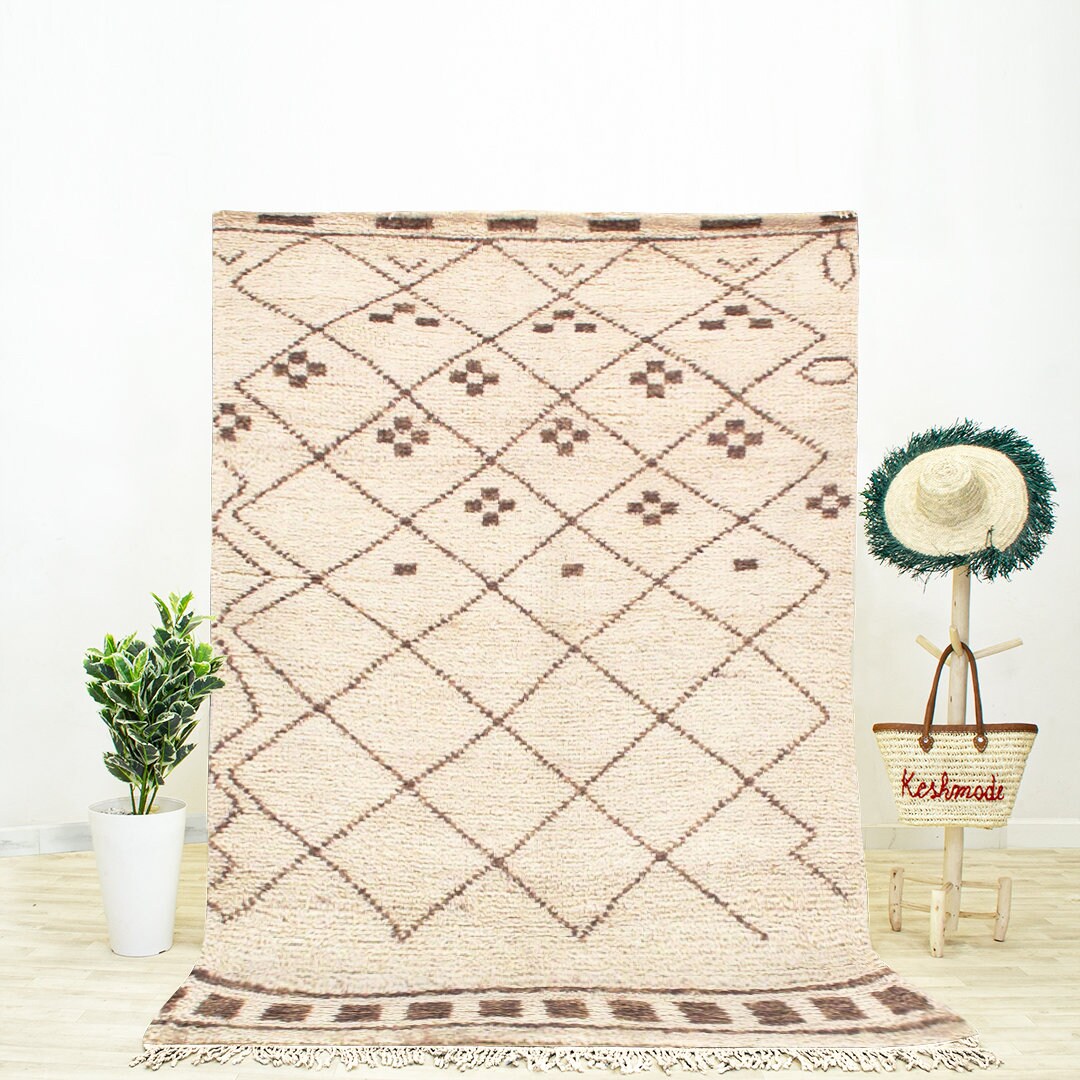 Moroccan Geometric Rug With Brown and White Zigzag Rug Pattern Etsy