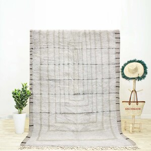 White Moroccan Rug, Handmade Rug, Beni Ourain Rug, Geometric Rug, Bohemian Berber Rug, Shag Rug