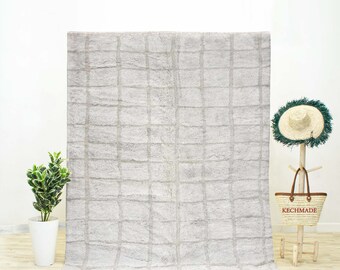 Handmade Wool Checkered Rug, Moroccan Shag, Beni Ourain Style