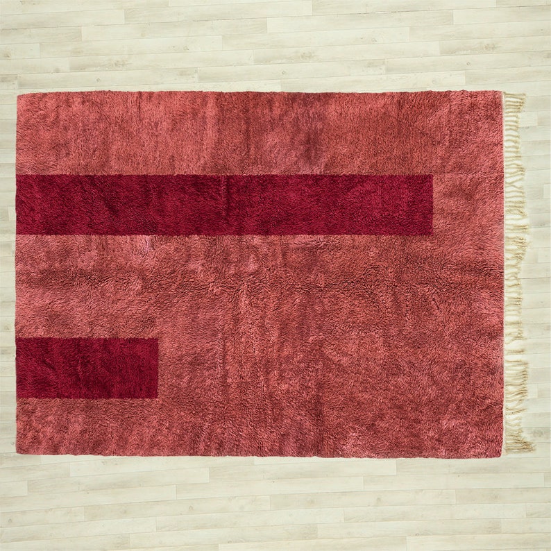 Handmade Moroccan Red Wool Rug, Abstract Berber Shag Rug (8x10) Bild 2