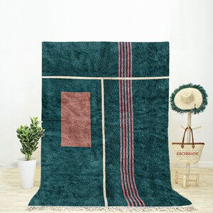 Abstract Area Rug is a Handmade Moroccan Art Rug from Green Beni Ourain Rug Wool with a Modern Rug Design Perfect as a Living Room Rug