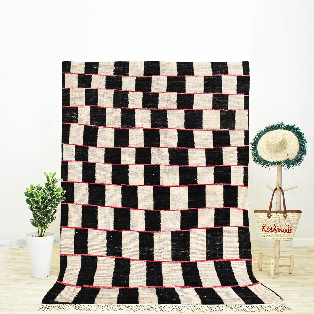 Black and White Moroccan Rug Checkered Rug Beni Ourain Rug Etsy