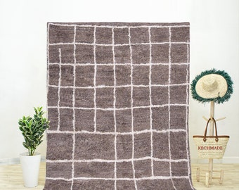 Handmade Beni Ourain Rug 8x10, Gray Taupe Moroccan Wool Rug