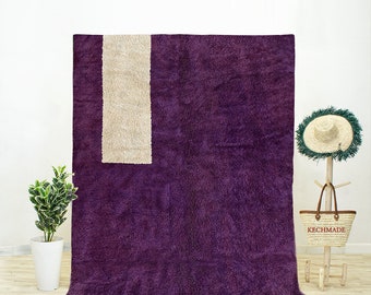 Handmade Purple Beni Ourain Rug 8x10, Abstract Moroccan Wool Rug