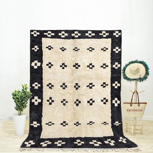 Black Checkered Rug is a Beni Ourain Rug with a Black and White Moroccan Rug Design Handmade from Berber Rug Wool with a Geometric Rug Twist