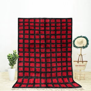 Sheepskin Moroccan Red and Black checkered rug