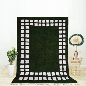 Checkered Green Rug is a Green Beni Ourain Rug Handwoven of Moroccan Wool Rug with a Dark Green Rug Color, Green Rug Moroccan 8x10